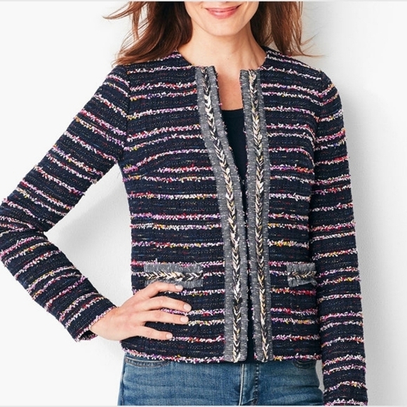 Talbots Jackets & Blazers - Talbots Fringe Tweed Blazer Jacket 16 Women Black Rainbow Career Business Casual